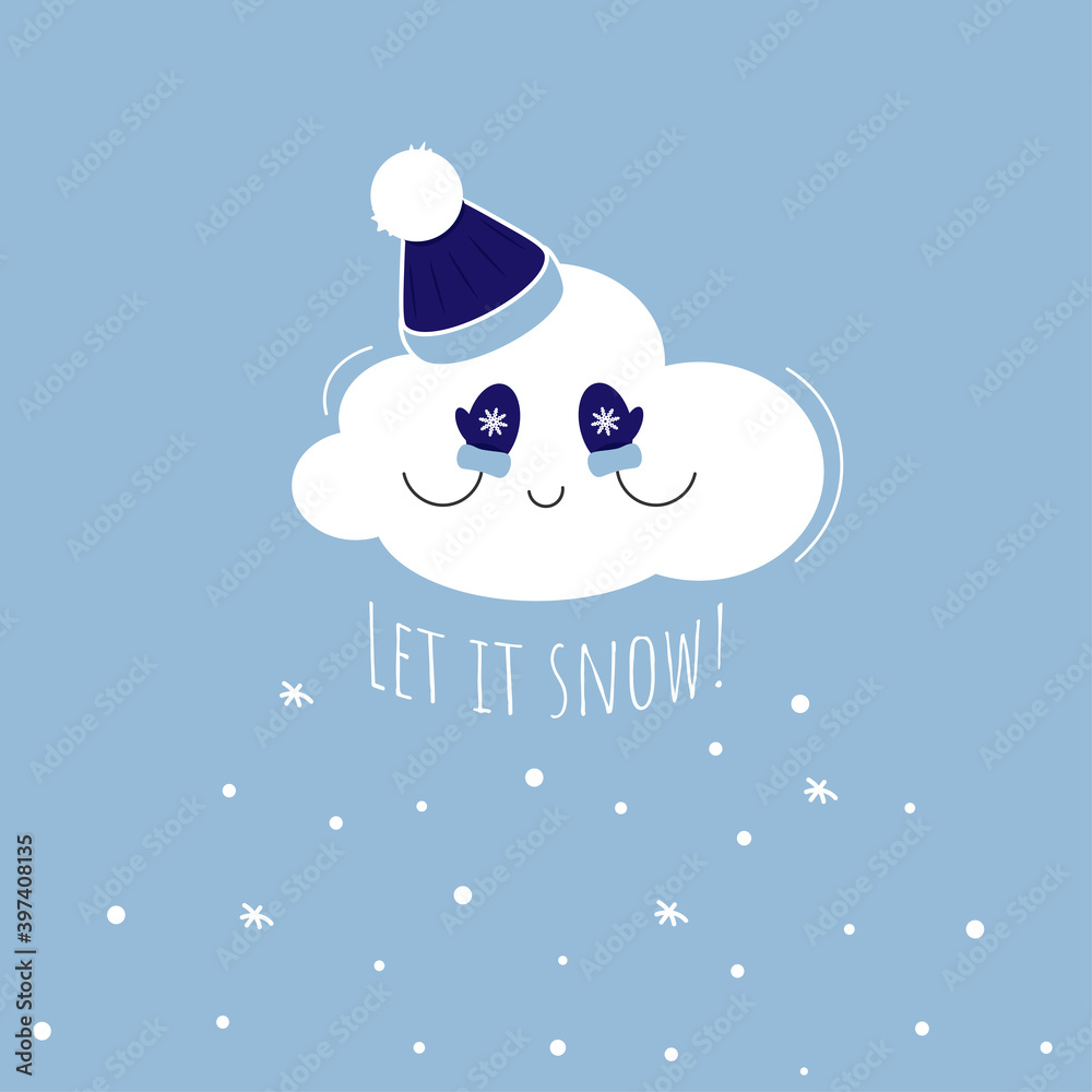 Сute cloud character with christmas hat Сute cloud character with christmas hat