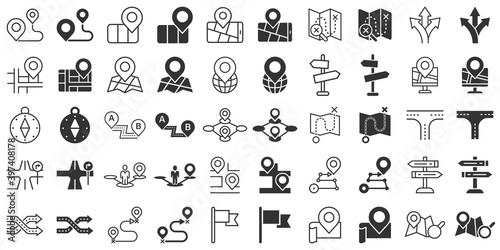 Navigation icon set in flat style. Gps direction vector illustration on white isolated background. Locate pin position business concept.