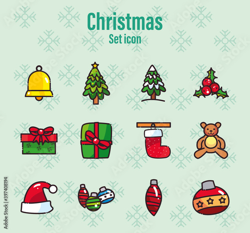 merry christmas flat style icons bundle vector design