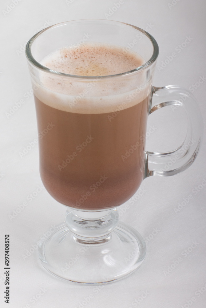 Mocachino coffee in a glass glass Mocachino coffee in a glass glass
