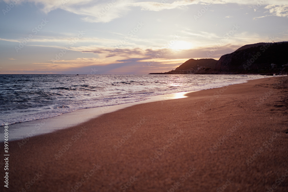 Beautiful landscape. Sea beach at sunset time.