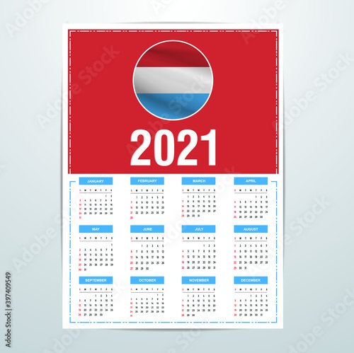 Luxembourg Calendar 2021- Country Flag Banner - Happy New Year Design