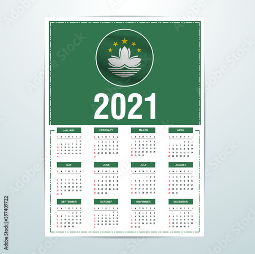 Macau Calendar 2021- Country Flag Banner - Happy New Year Design.
