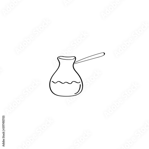 Turkish coffee pot. Cezve icon. Coffee maker sign. Vector doodle icon