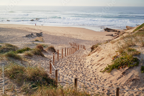 Beautiful view of ocean sand beach Praia da Cresmina, Portugal. photo