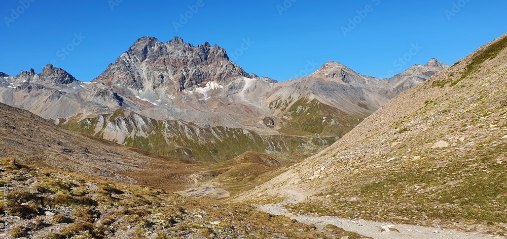 bicycle mtb and trekking hiking path in the alps in europe in autumn 2020 bicycle mtb and trekking hiking path in the alps in europe in autumn 2020
