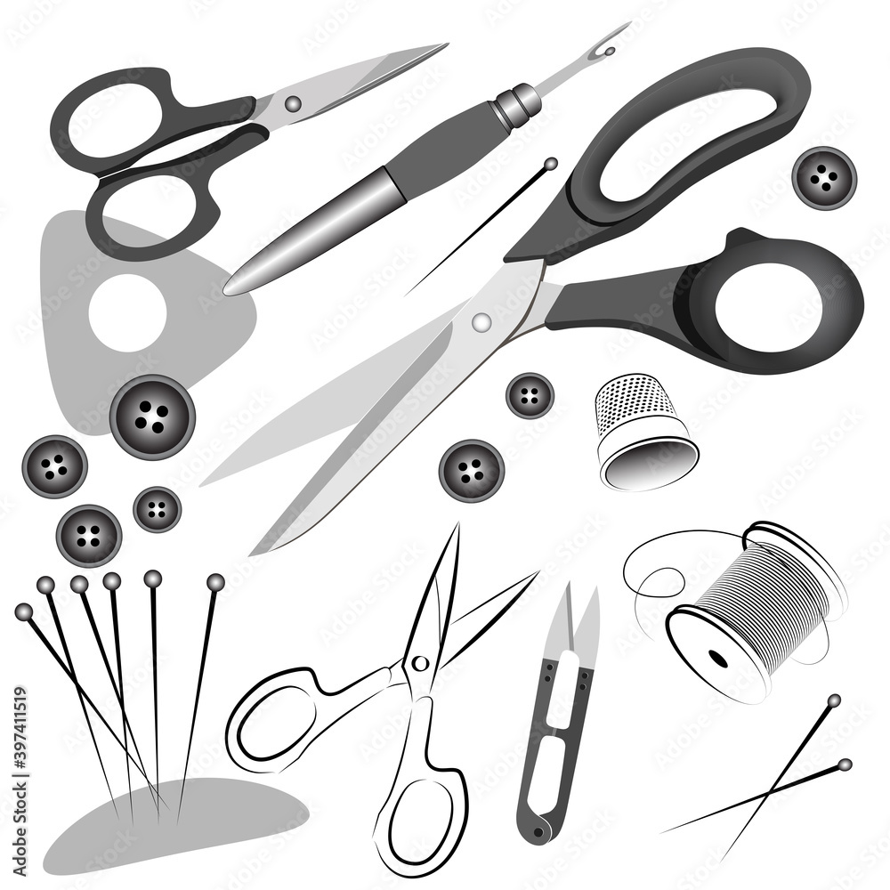 Sewing and needlework kit in black and gray color Sewing and needlework kit in black and gray color