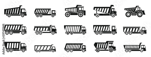 Tipper truck icons set. Simple set of tipper truck vector icons for web design on white background