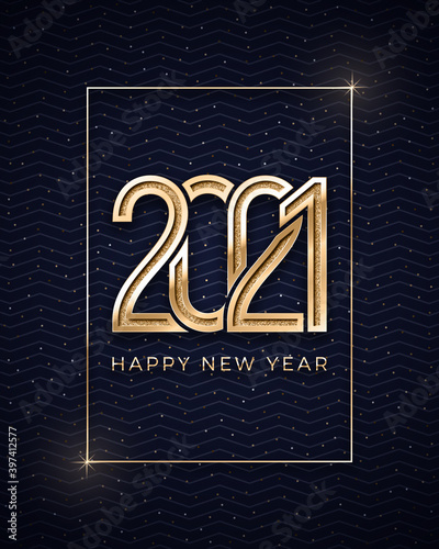 2021 Happy New Year Greeting Card Template With Luxury Golden Elegant Text Vector Illustration. 3D Typography Happy New Years 2021 Vector Modern Chic Background