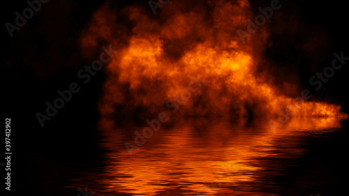 Mystery dinamic fog texture overlays for text or space. Smoke chemistry, mystery effect on isolated background. Stock illustration. Reflection in water.