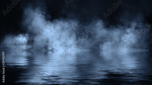 Mystery blue fog texture overlays for text or space. Smoke chemistry, mystery effect on isolated background. Stock illustration. © Victor