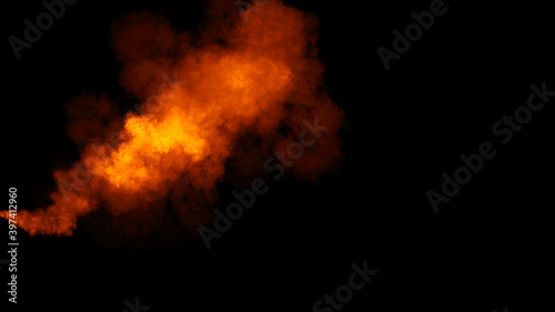 Explosion chemistry fire smoke bomb on isolated background. Freezing dry fog bombs texture overlays. © Victor