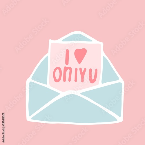 Envelope with heart declaration of love, letter with love note, love only you, vector image isolated on pink background, doodle style.