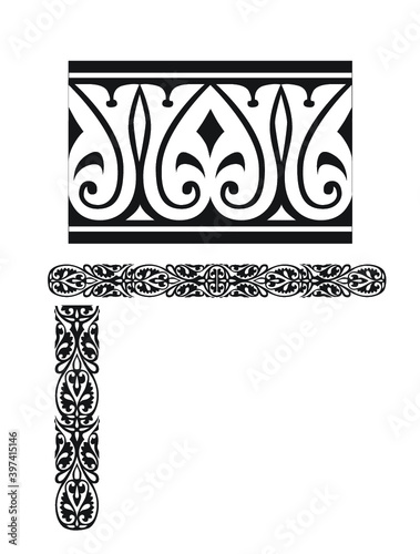 Ottoman bordure pattern, ancient historical drawing, Middle Eastern Origin Illustrations, authentic drawings