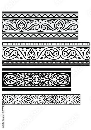 Ottoman bordure pattern, ancient historical drawing, Middle Eastern Origin Illustrations, authentic drawings