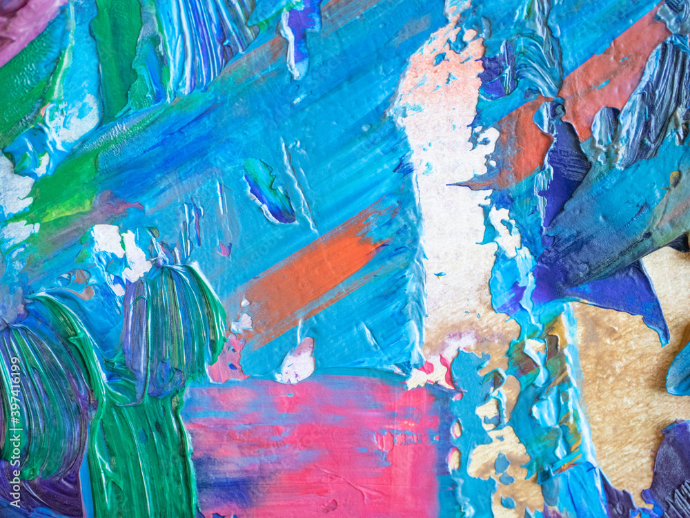 Creative colorful macro closeup background. Hand painted brush stroke texture wallpaper.