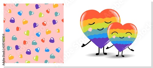 rainbow hearts. lgbt. Trendy cartoon poster. Decorative symbol. Celebration banner. Bright decoration. Poster, print, card, banner design. Fashion print