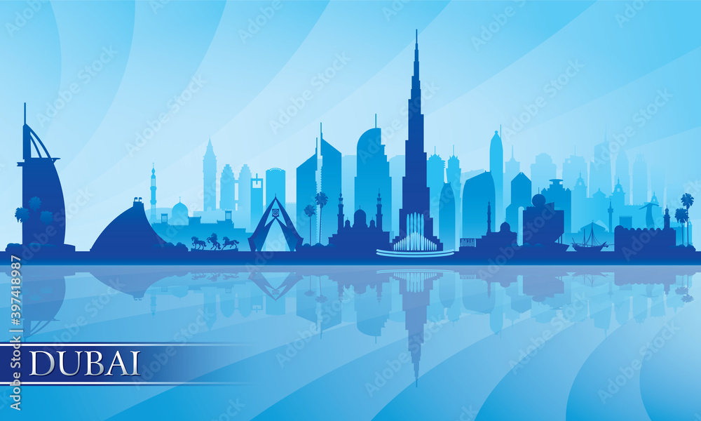 Dubai city skyline silhouette background