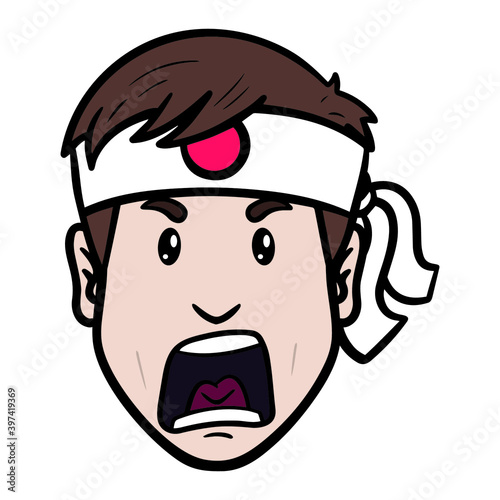 man with karate headband screams. martial arts, comic, avatar, head.