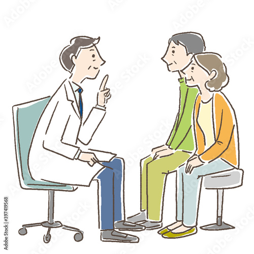 Illustration of a couple listening to a doctor