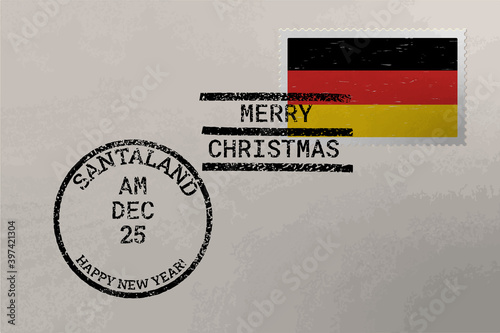 Postage stamp envelope with Germany flag and Christmas and New Year stamps, vector