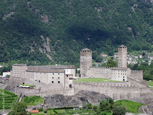Castel grande in european Bellinzona city, capital of canton Ticino in Switzerland in 2017 warm sunny summer day on July.