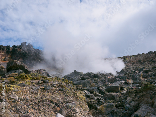 Steam blowing up in an active volcano (Tochigi, Japan)