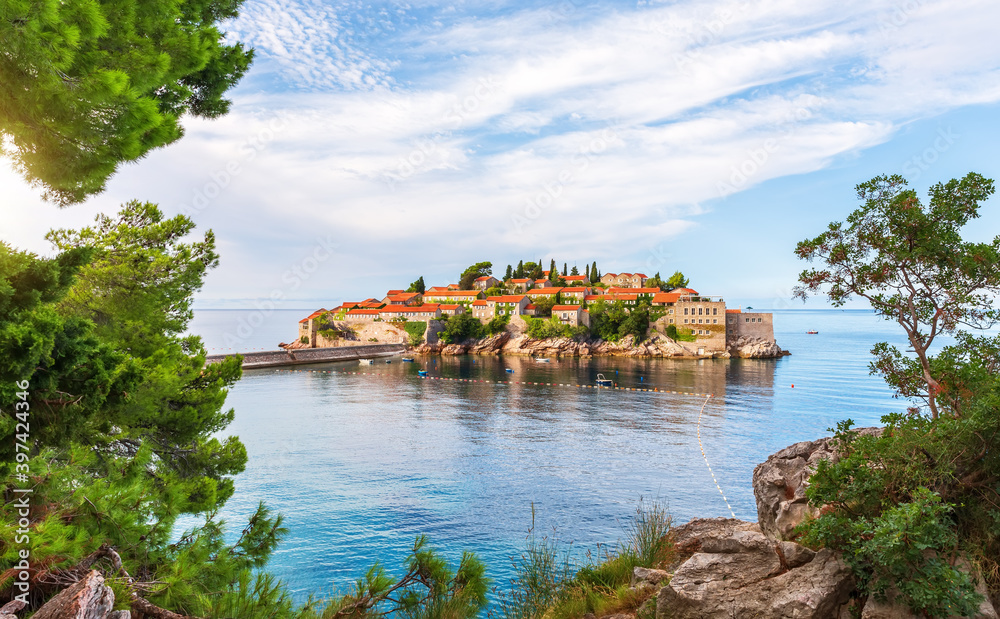 Sveti Stefan island, view from the rock, Budva riviera, Montenegro