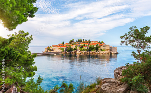Obraz na płótnie Sveti Stefan island, view from the rock, Budva riviera, Montenegro w salonie