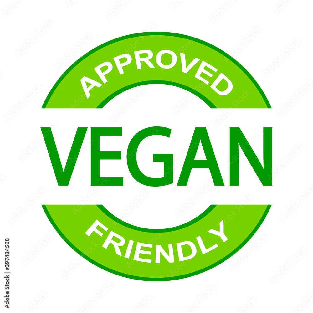 Vegan. Plant based vegeterian food product label. Green round stamp. Logo or icon. Diet. Sticker. Label