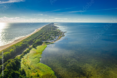 Green peninsula Hel on Baltic Sea, aerial view