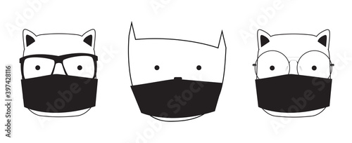 Cute Hand drawn Cat with medical mask. Vector Illustration EPS10