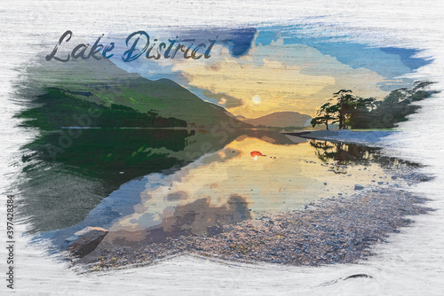 Watercolor painting of lake...