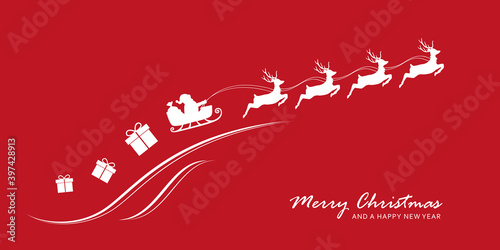 christmas banner santa claus in a sleigh with reindeer vector illustration EPS10