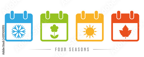 four seasons winter spring summer autumn calendar icon set vector illustration EPS10 photo