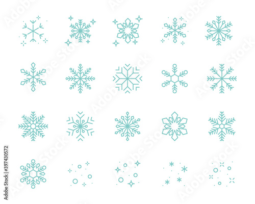 set of snowflake thin line icons  snow  winter  season