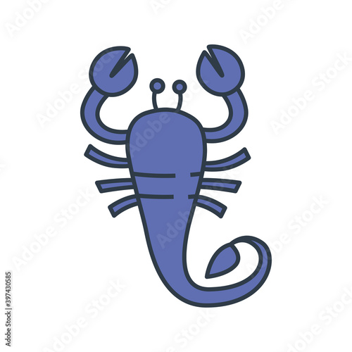Simple cartoon zodiac sign Scorpio depicting arthropod animal. Illustration of an astrology sign Scorpion. Vector flat design icon