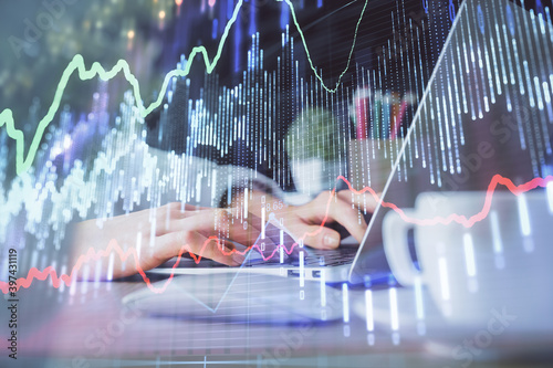 Wallpaper Mural Double exposure of woman hands typing on computer and forex chart hologram drawing. Stock market invest concept. Torontodigital.ca