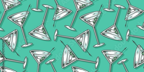 Seamless pattern wallpaper of alcohol cocktail martini bar design