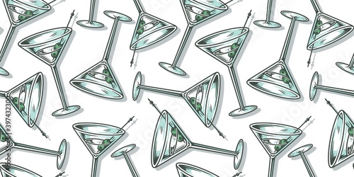 Pattern wallpaper of alcohol cocktail martini with olive bar design