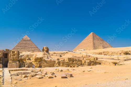 The Great Sphinx of Giza and whence the pyramids of Giza. Cairo, Egypt