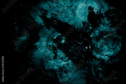 Abstract background in turquoise in a low key. Dark abstract background in black and aqua blue. 
