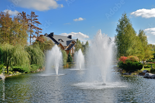 Fountains in Mezhyhirya park near Kyiv Ukraine