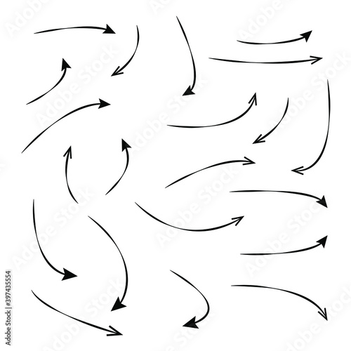 Set of rough hand drawn, handmade elements arrows, waypoints isolated on white background EPS Vector
