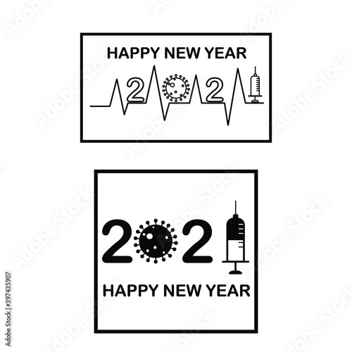 Happy New Year 2021 Covid 19 and Vaccine Concept