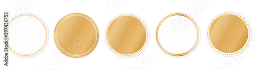 set of gold round sticker banners on white background