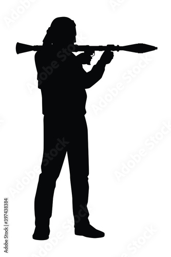 Male terrorist with weapon silhouette vector on white