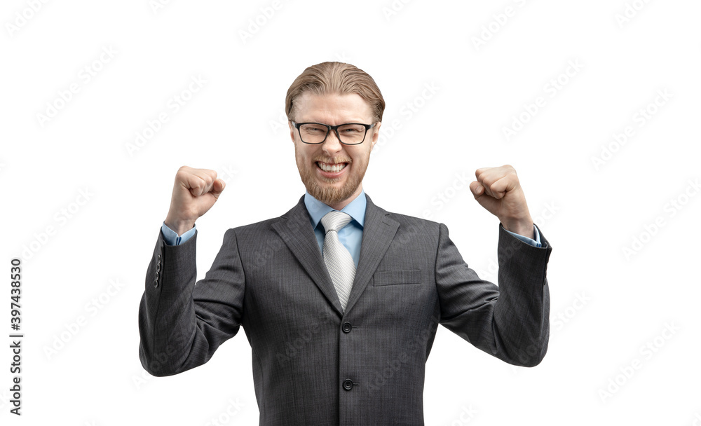 businessman or office worker exults and shout businessman or office worker exults and shout