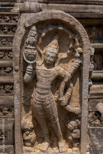Decor on stone of temples wall in Polonnaruwa. Sri Lanka