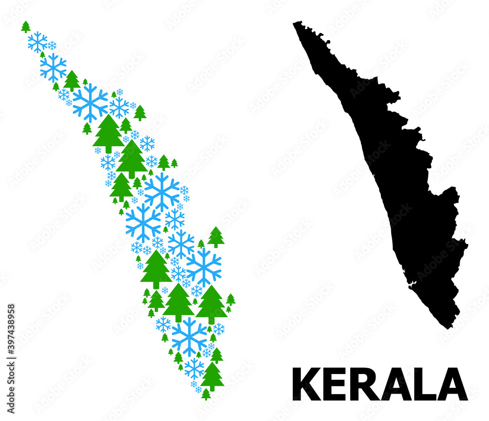 Vector mosaic map of Kerala State designed for New Year, Christmas, and ...